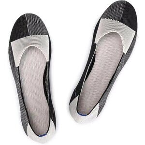 Frank Mully Women’s Black Grey Knit Fabric Round Toe Slip On Ballet Flat Shoes